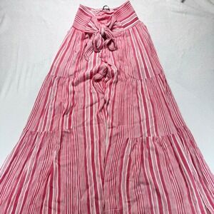 HYFVE Red White Striped Wide Leg Smocked Tie Waist Tiered Boho Pants Small
